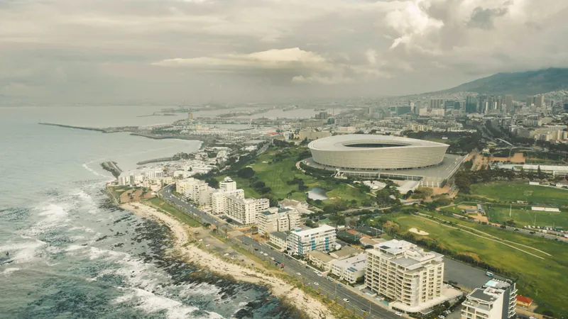 Overcast day over Cape Town, seen from the air along the Sea Point promenade